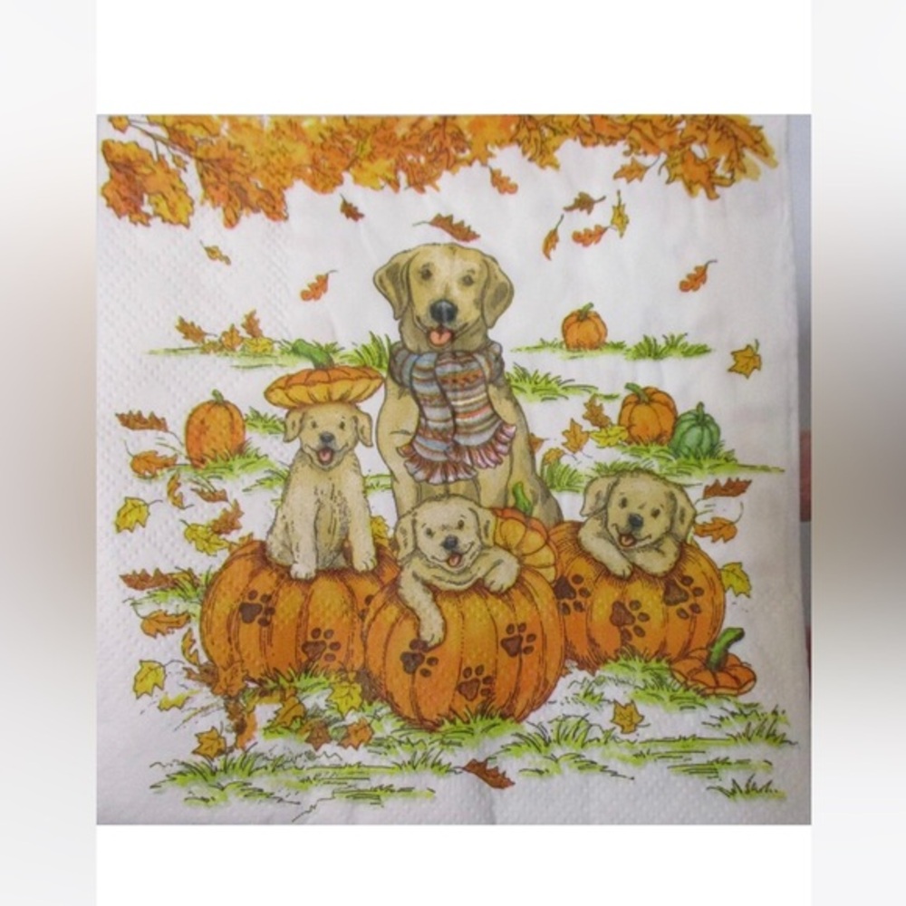 Dog nwt golden retriever lab fall pumpkin leaves Print Napkins 2 packs of 40